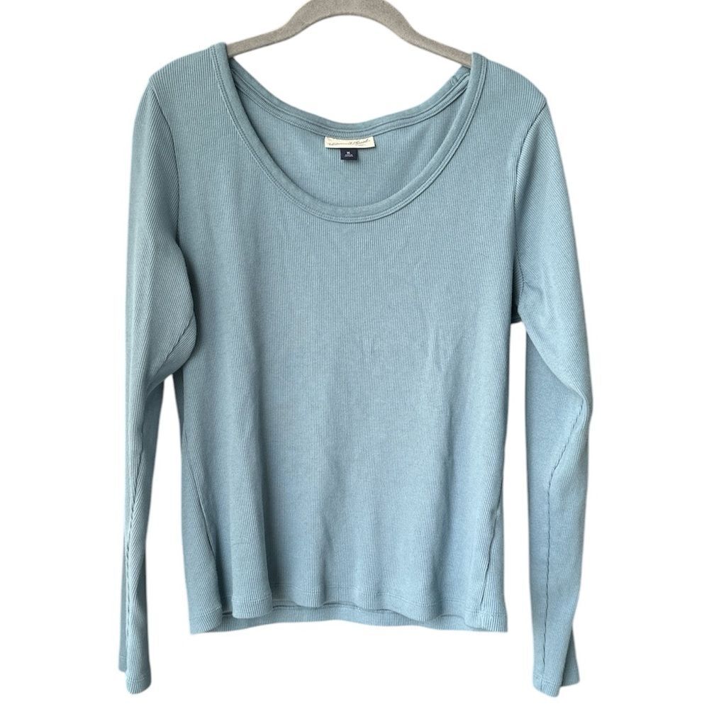 Universal Threads Teal Blue Long Sleeve Rib Scoop Neck T-Shirt Size XL